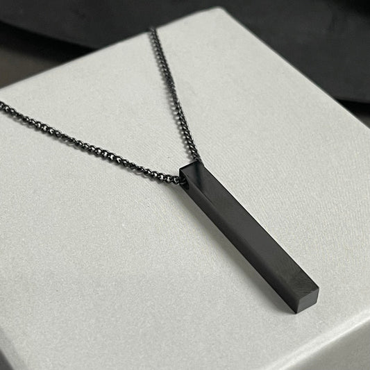 Black Vertical Bar Pendant With Sleek Curb Chain